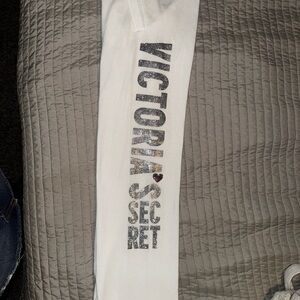 Victoria's Secret White Bell Bottom Sweatpants with Silver Glitter Logo